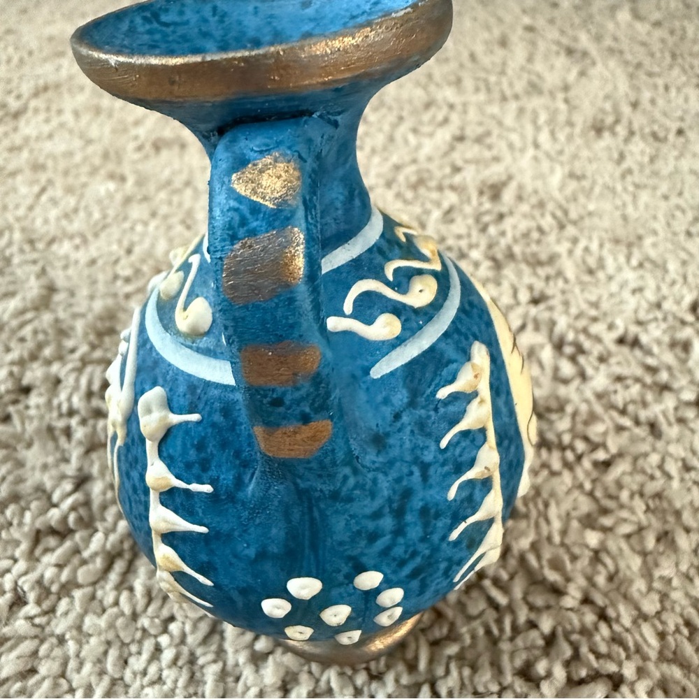Japanese Style Vase Vintage Retro Accent Artwork Blue Gold White Ocean - Picture 6 of 8